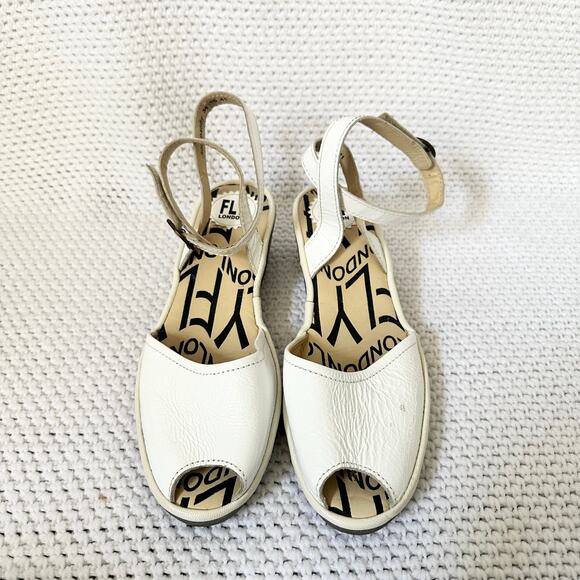 Fly London White Patent Upper Popa Wrap Ankle Peep Toe Low Wedge Sandals 41 - Picture 3 of 9